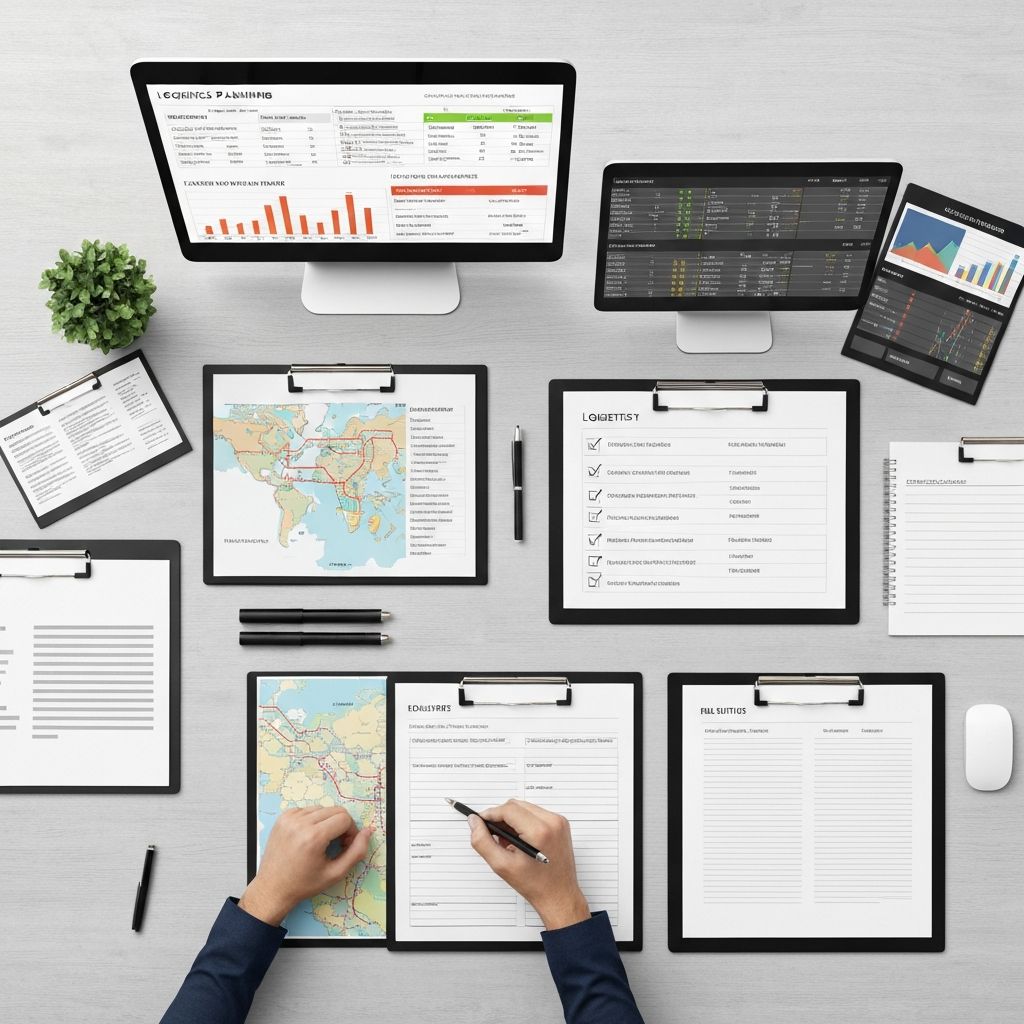 Logistics planning tools including route maps and delivery tracking screens