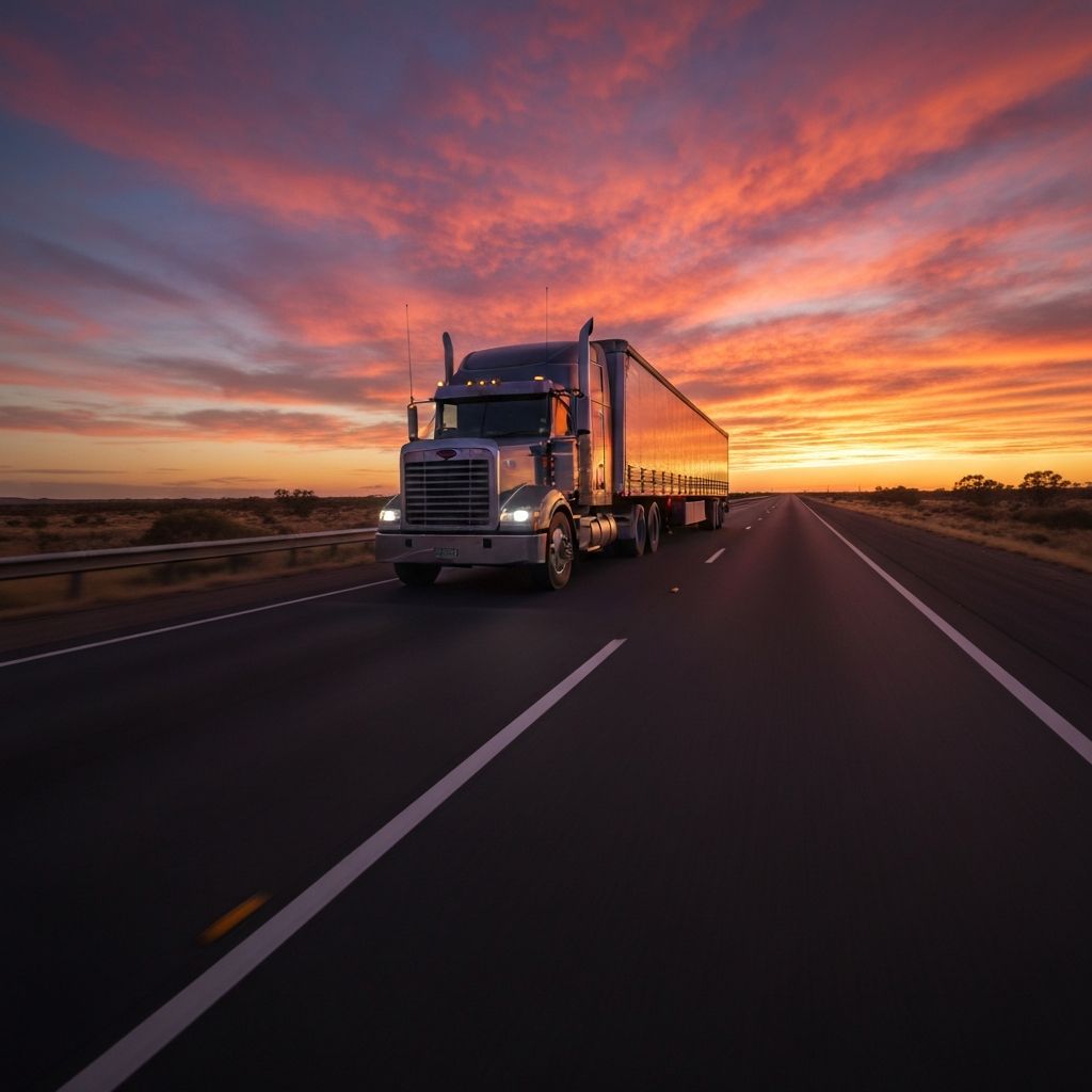 Heavy-duty semi-trailer truck driving along an Australian highway